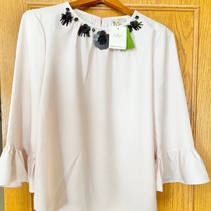 Kate Spade Bell Sleeve, Black Flower Neck Blouse